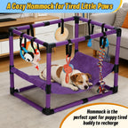 Indoor Puppy Play Gym with Hammock 8 Toys Dog Enrichment Activity Center