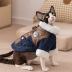 Cat Clothing For Autumn And Winter Warmth And Thickening, Small Dog Adult Kitten Winter Denim Two-legged Cotton Coat, Dog Pet Clothing