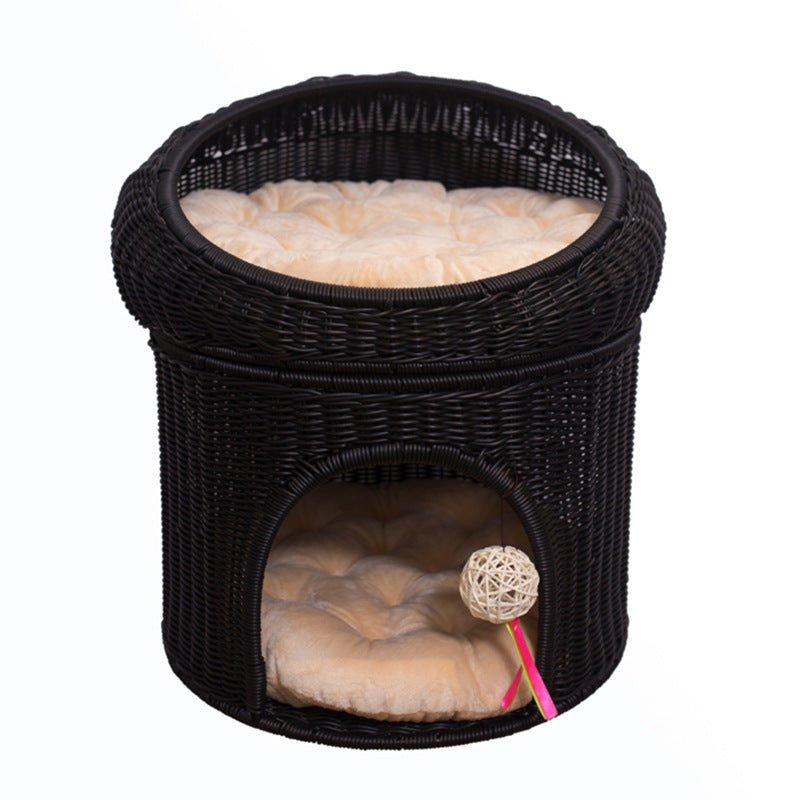 Woven Rattan Double-layer Cat Bed