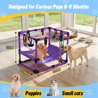 Indoor Puppy Play Gym with Hammock 8 Toys Dog Enrichment Activity Center