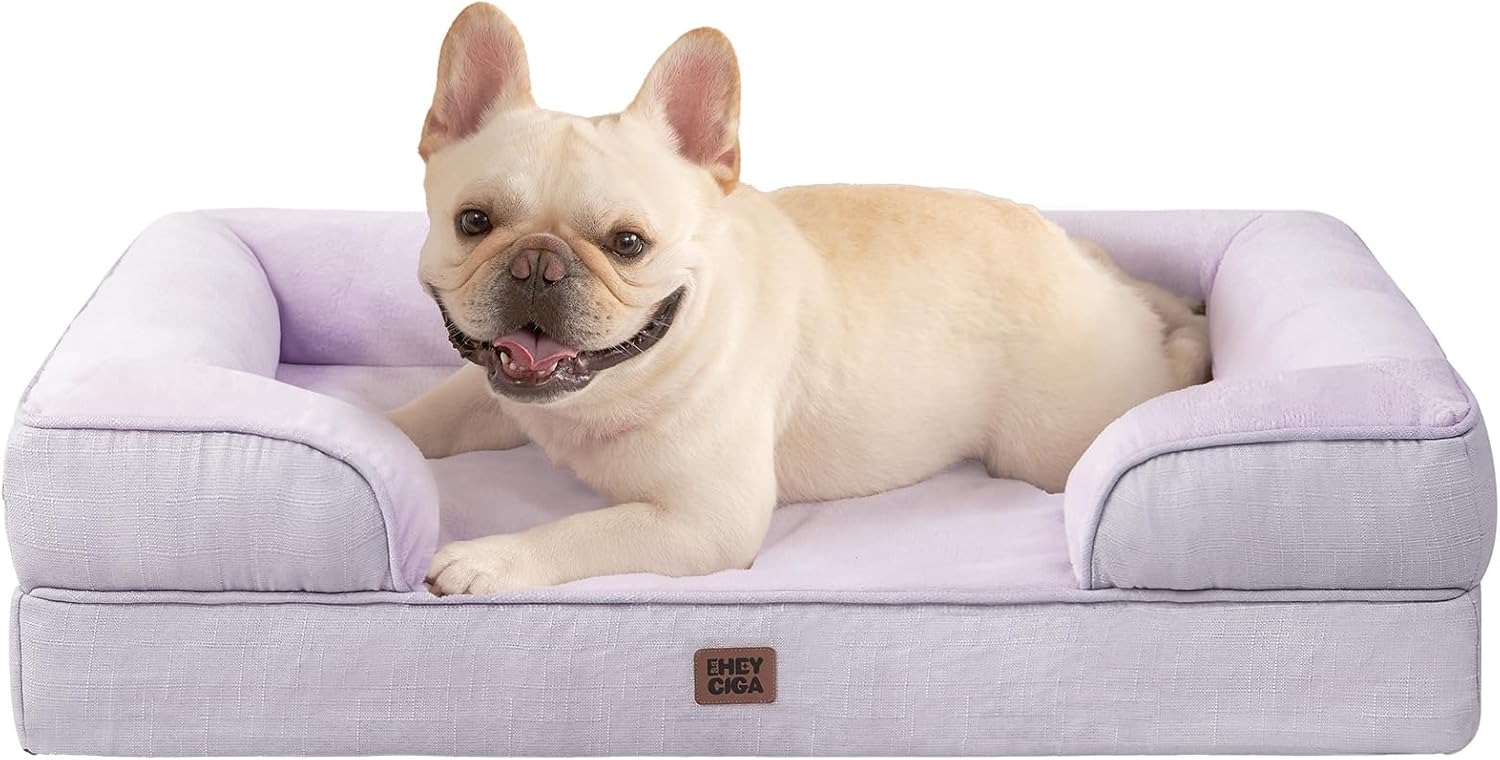 EHEYCIGA Orthopedic Dog Beds for Extra Large Dogs 44x32Inch, Waterproof Memory Foam XL Pet Bed with Sides, Non-Slip and Egg-Crate Foam Big Dog Couch Bed with Washable Removable Cover, Grey