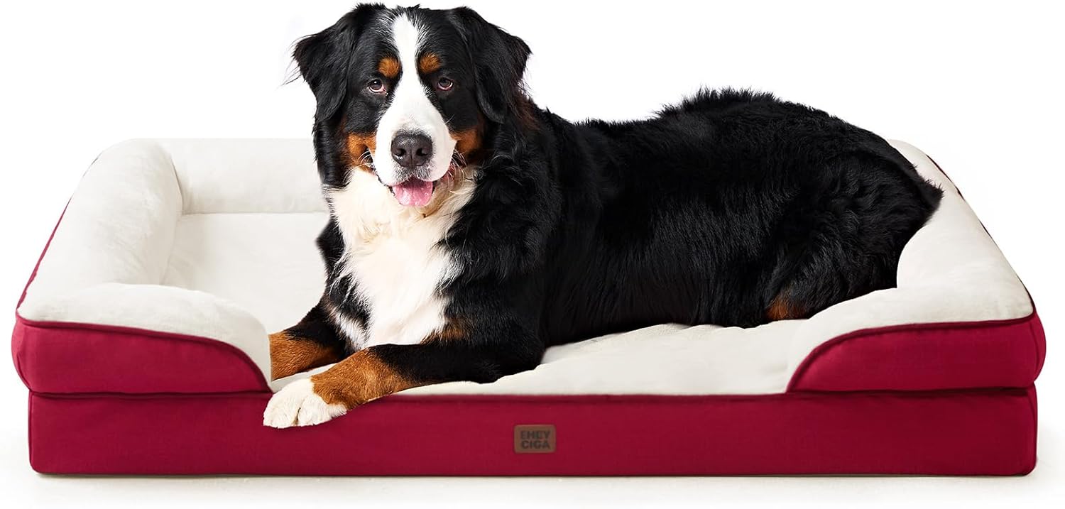 EHEYCIGA Orthopedic Dog Beds for Extra Large Dogs 44x32Inch, Waterproof Memory Foam XL Pet Bed with Sides, Non-Slip and Egg-Crate Foam Big Dog Couch Bed with Washable Removable Cover, Grey