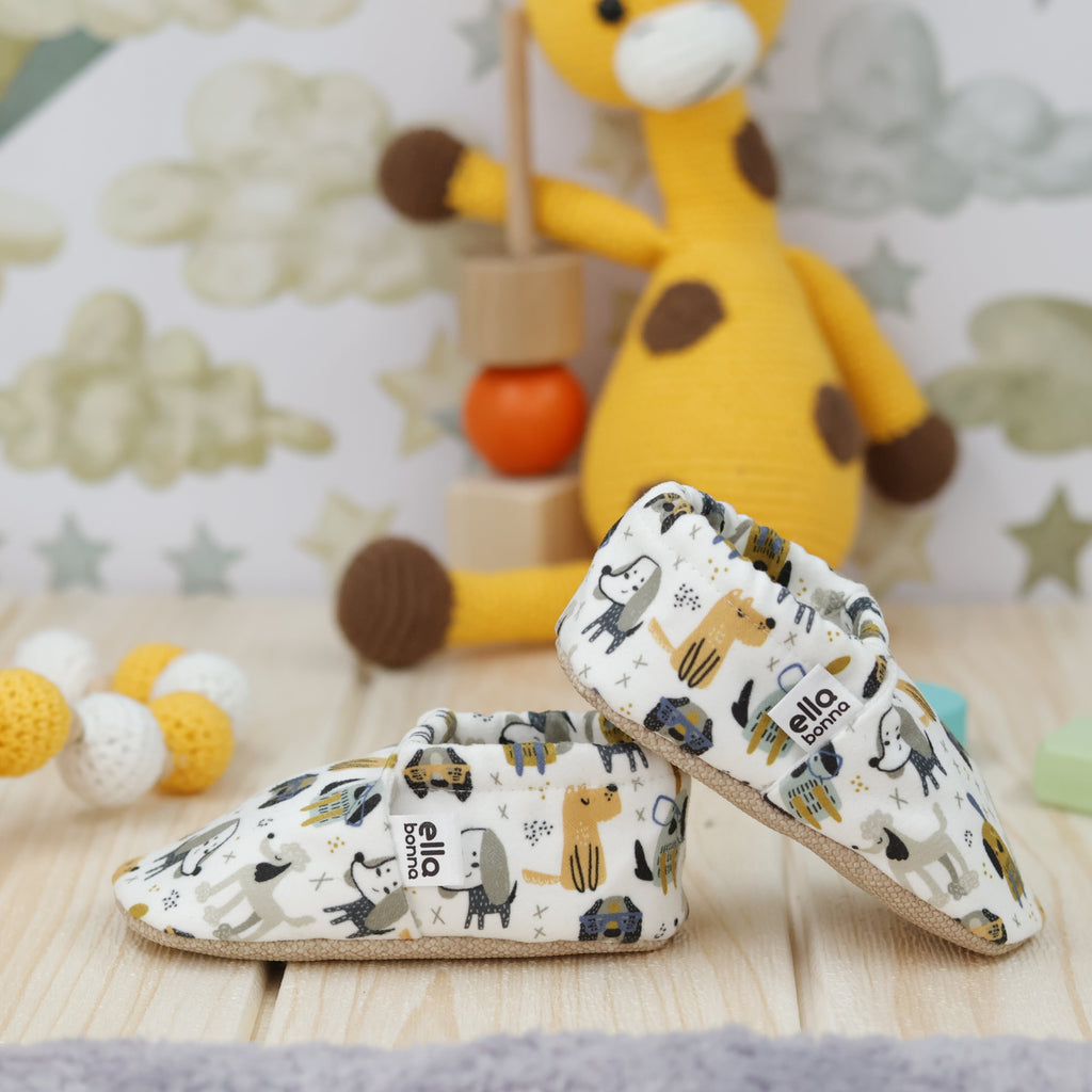 Ella Bonna Non-Slip Sole Dogs Patterned Baby Booties, Home Boot Slippers Nursery Shoes