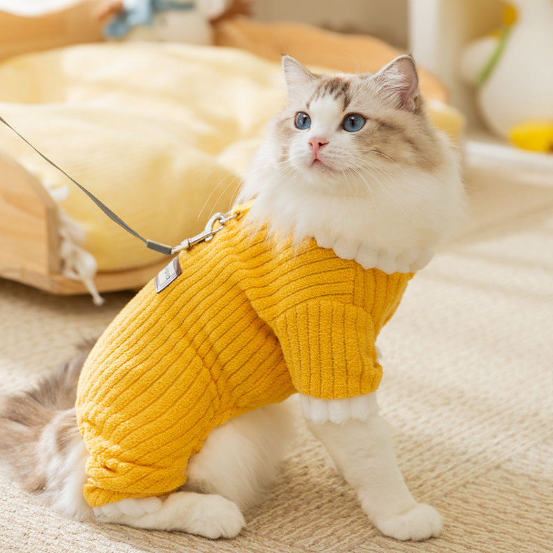 Simple Fabric Label Four-legged Fleece For Autumn And Winter Cats, Warm And Thick Teddy Dog Pet Clothes For Hairless Cats