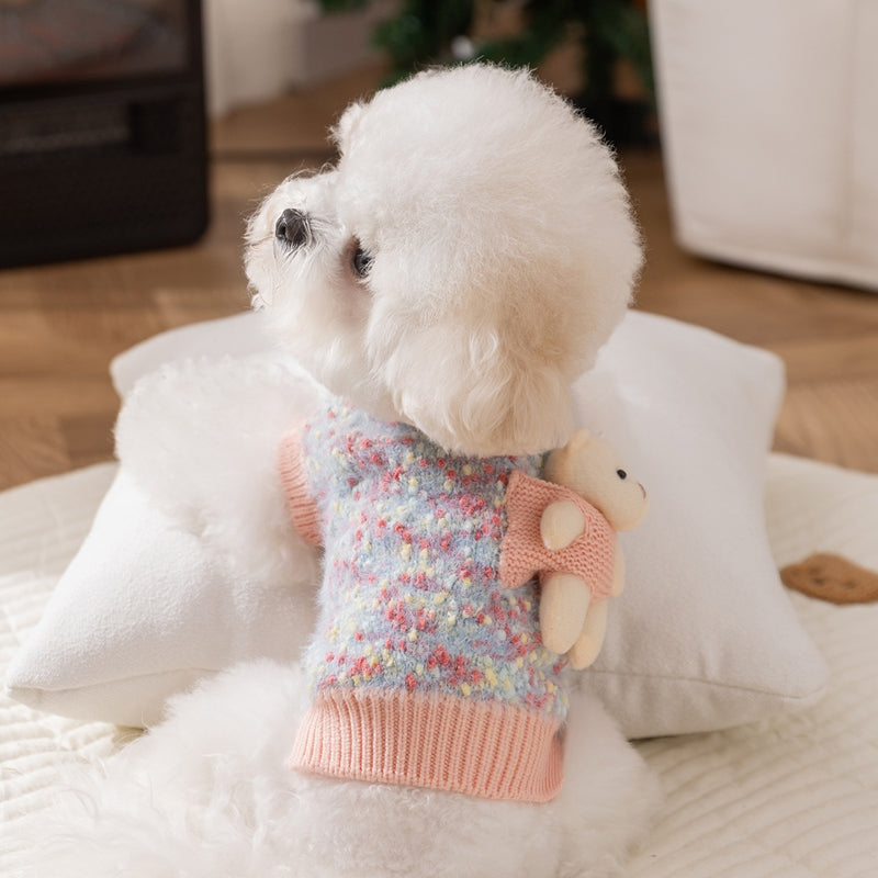 Autumn And Winter Pet Sweaters, Three-dimensional Bear Floral Yarn, Small And Medium-sized Dog Bichon Frise Yorkshire Terrier Pullover, Cat And Dog Clothes