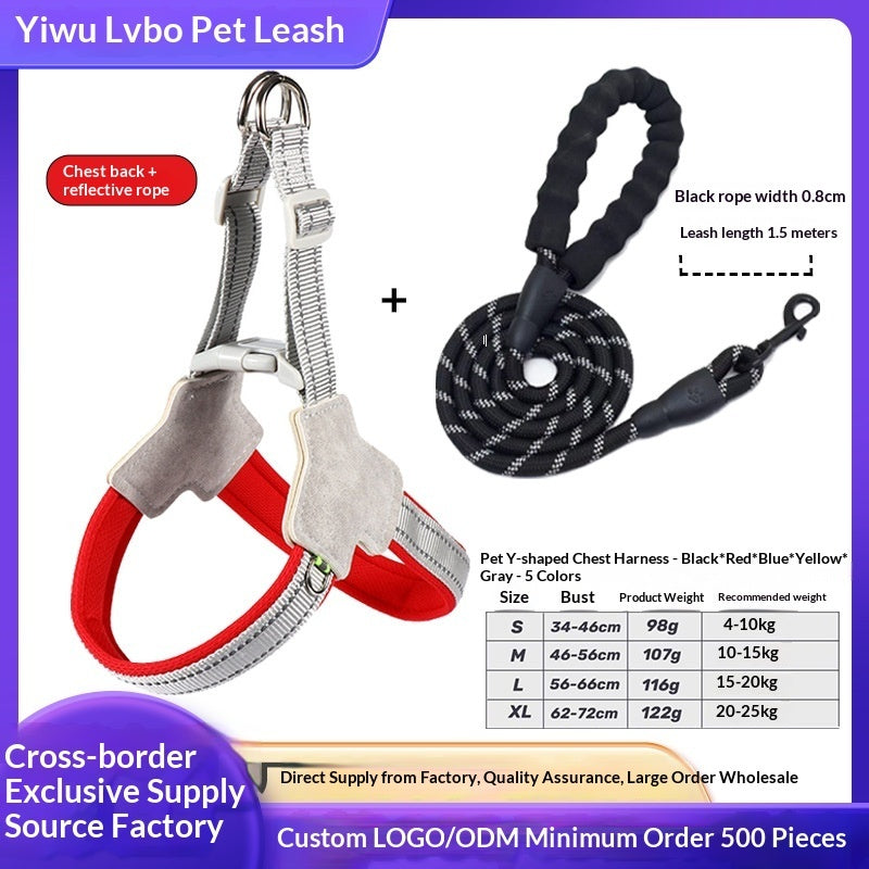 Dog Leash Wholesale Cross-Border New Vest-Style Harness Breathable Y-Shaped Reflective Thickened Outdoor Dog Walking Leash