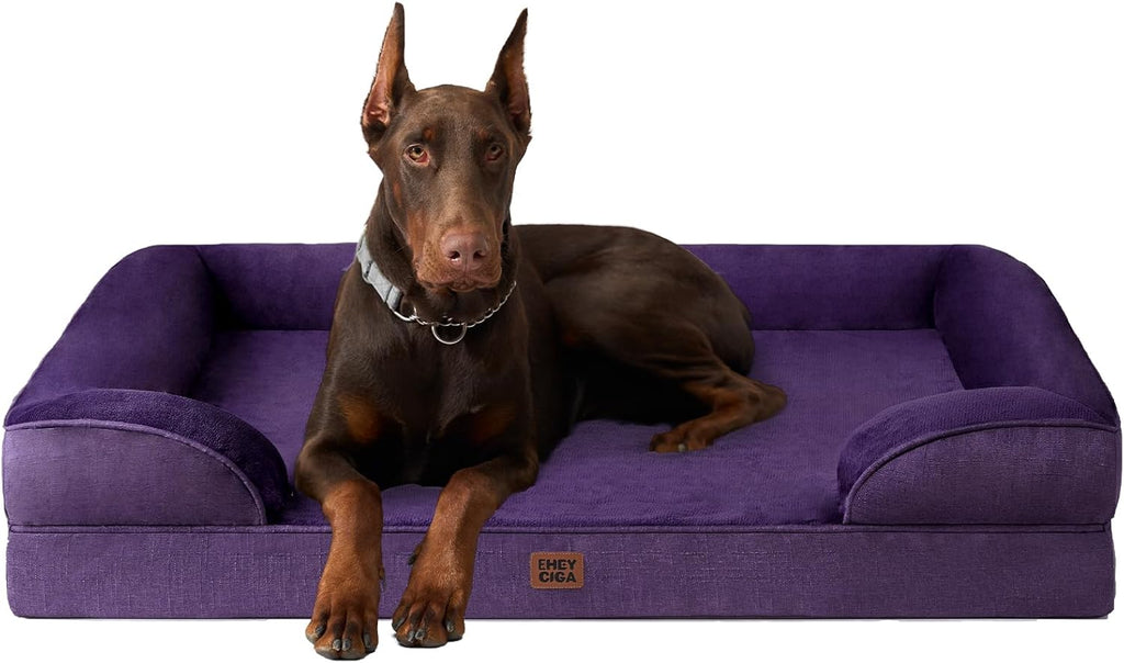 EHEYCIGA Orthopedic Dog Beds for Extra Large Dogs 44x32Inch, Waterproof Memory Foam XL Pet Bed with Sides, Non-Slip and Egg-Crate Foam Big Dog Couch Bed with Washable Removable Cover, Grey