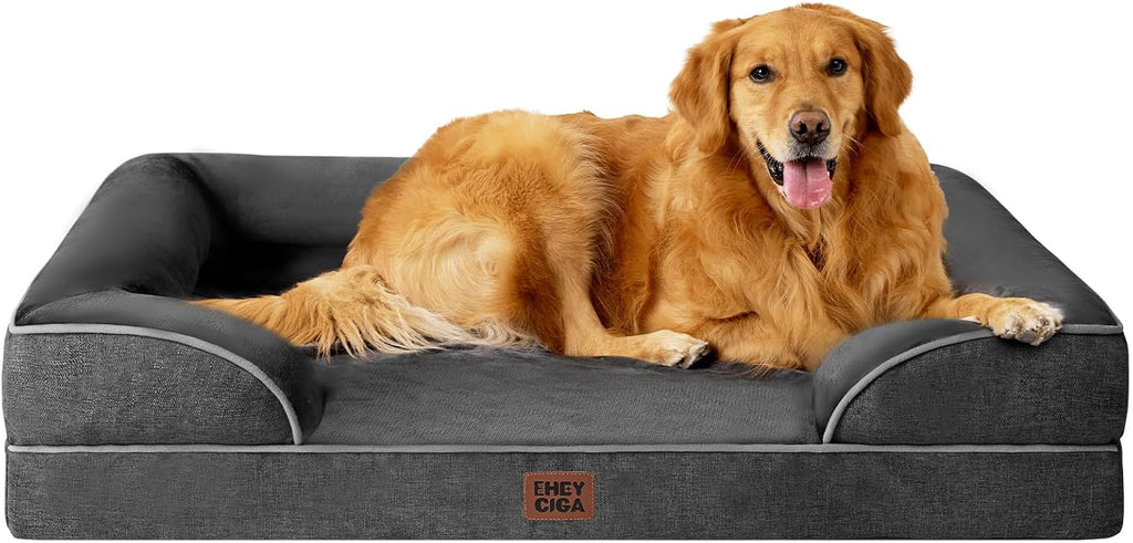 EHEYCIGA Orthopedic Dog Beds for Extra Large Dogs 44x32Inch, Waterproof Memory Foam XL Pet Bed with Sides, Non-Slip and Egg-Crate Foam Big Dog Couch Bed with Washable Removable Cover, Grey