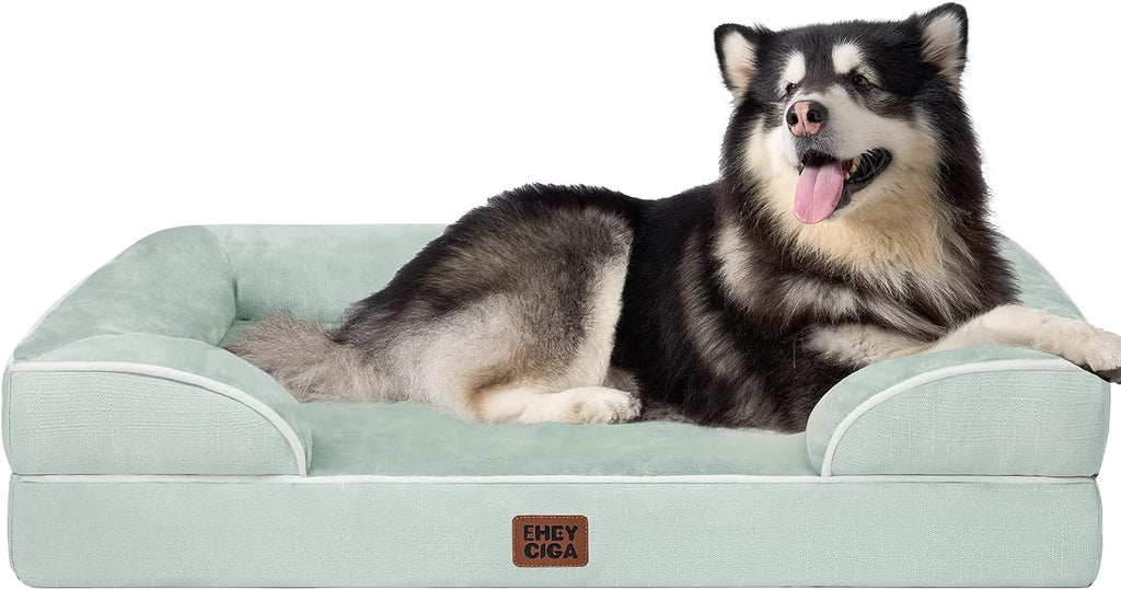 EHEYCIGA Orthopedic Dog Beds for Extra Large Dogs 44x32Inch, Waterproof Memory Foam XL Pet Bed with Sides, Non-Slip and Egg-Crate Foam Big Dog Couch Bed with Washable Removable Cover, Grey