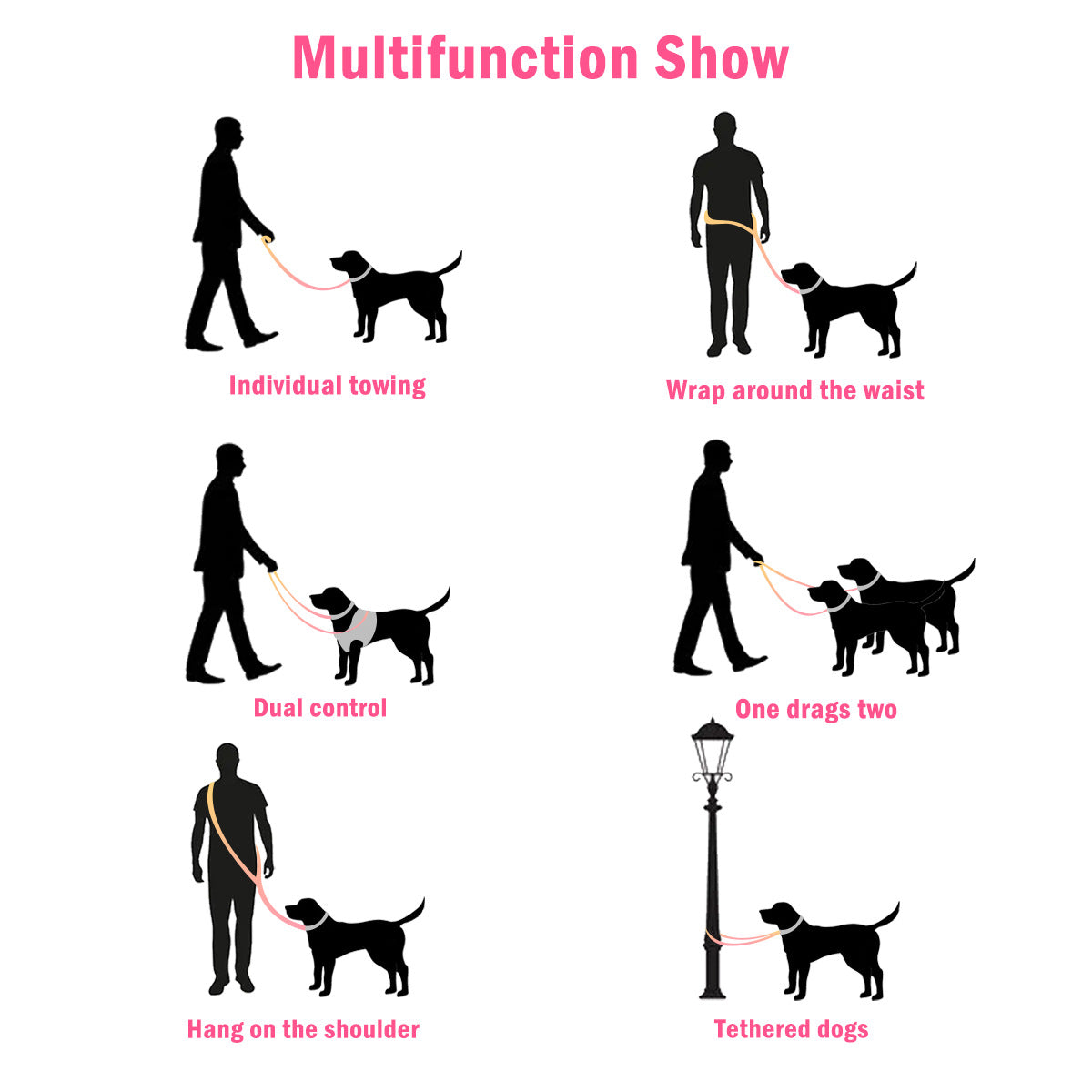 Pet Dog Cat Walking Multi-purpose Reflective Hand Holding Rope