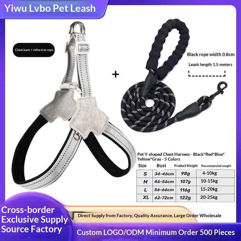 Dog Leash Wholesale Cross-Border New Vest-Style Harness Breathable Y-Shaped Reflective Thickened Outdoor Dog Walking Leash