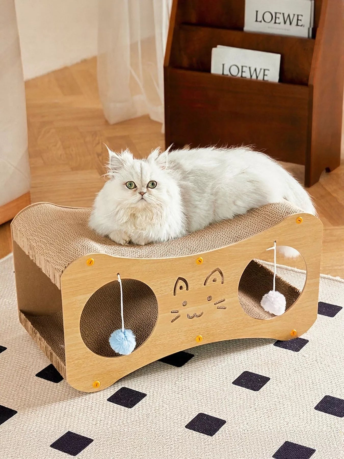 Interactive Cat Scratcher Lounge Bed with Toy Balls