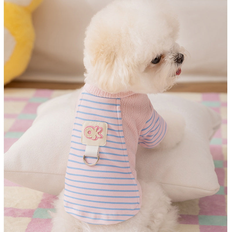 Cute Striped Dog Shirts With Belt Loops, Soft Knitted Pet Clothes For Puppies And Cats, Fashionable Puppy Clothing