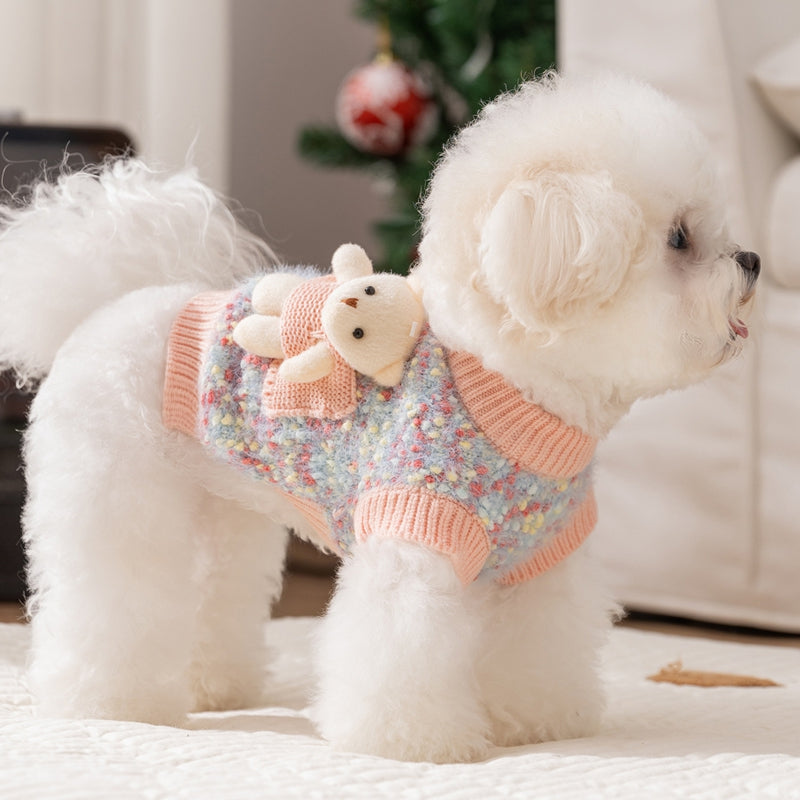 Autumn And Winter Pet Sweaters, Three-dimensional Bear Floral Yarn, Small And Medium-sized Dog Bichon Frise Yorkshire Terrier Pullover, Cat And Dog Clothes