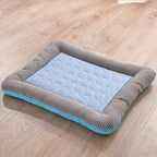 Cooling pet mats for dogs & cats (puppies/kittens): ice silk, breathable, soft summer pads in pink/blue.