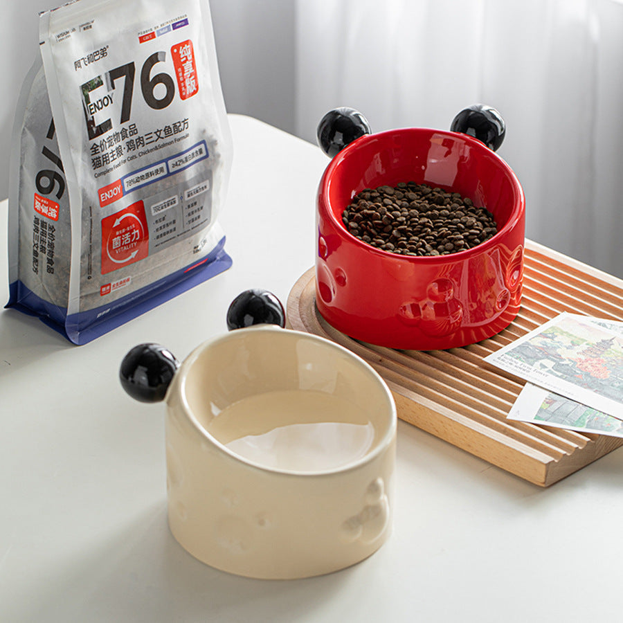 Ceramic High-footed Pet Cat Bowl With Neck Protection, Double Bowl Anti-spill Food And Water Dish For Cats And Dogs, Tilted Stand To Protect Cervical Spine