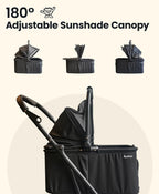 Pet Stroller 4 Wheel Dog Cat Foldable Removable Carrier 33lb Black