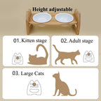 Pet Bowl Ceramic Double Bowl Wooden Stand Neck Protection Dog Cat Food Basin Height Adjustable Tilt Separate Bowls Pet Accessori