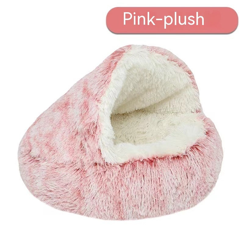 Semi-Enclosed Long Plush Pet Bed — 5 Colors, 4 Sizes