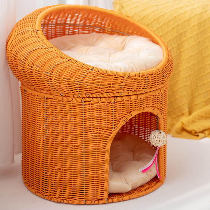 Woven Rattan Double-layer Cat Bed