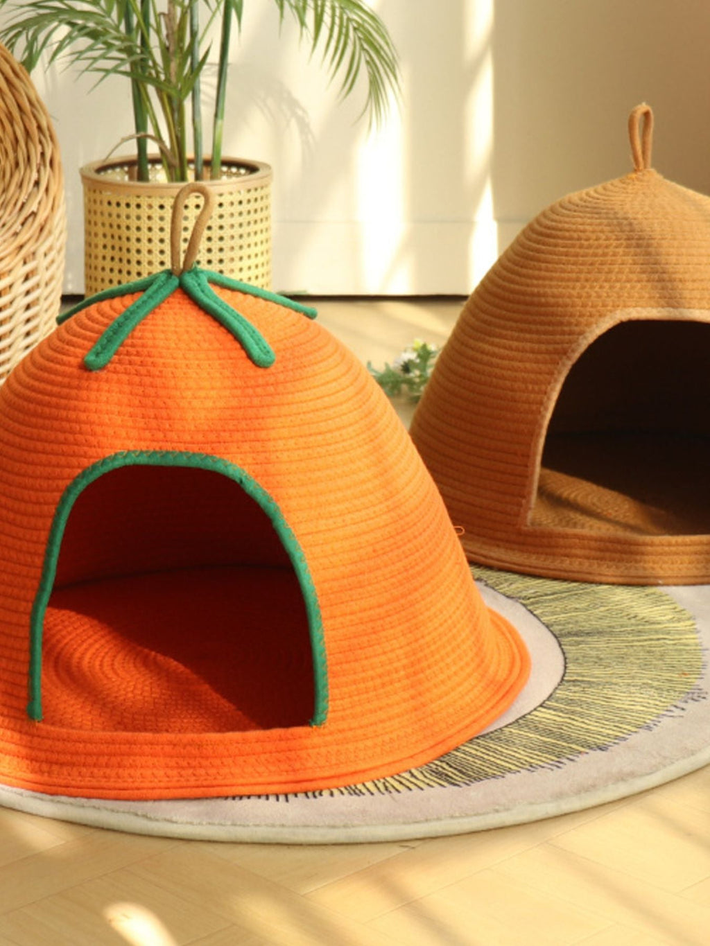 Cozy Rope Woven Cat Cave Bed with Handle