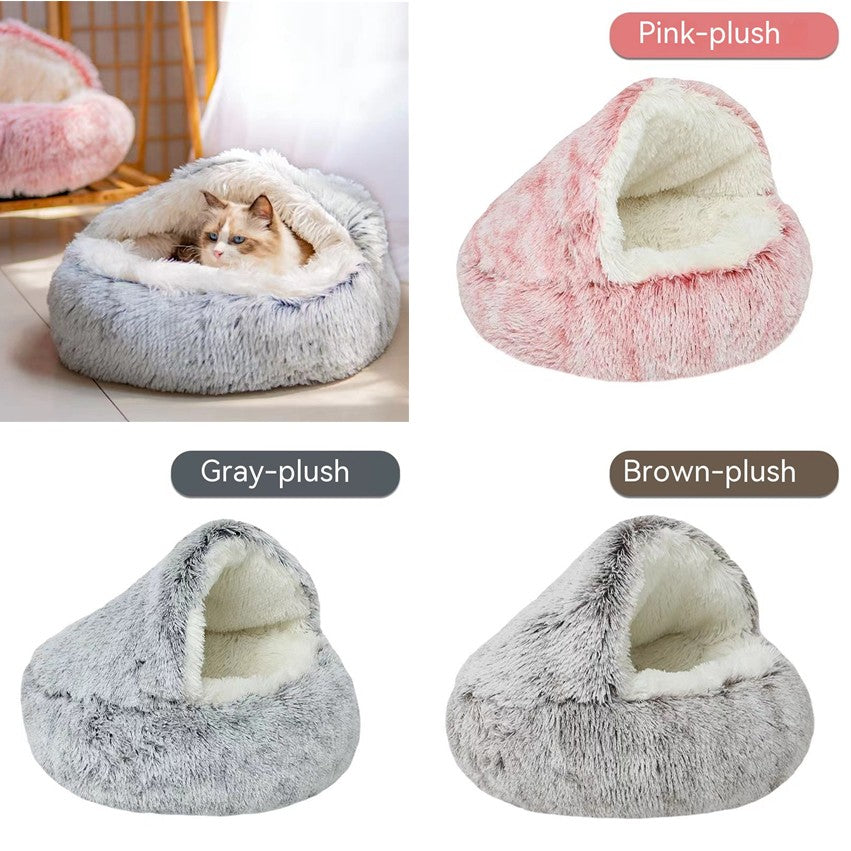 Semi-Enclosed Long Plush Pet Bed — 5 Colors, 4 Sizes