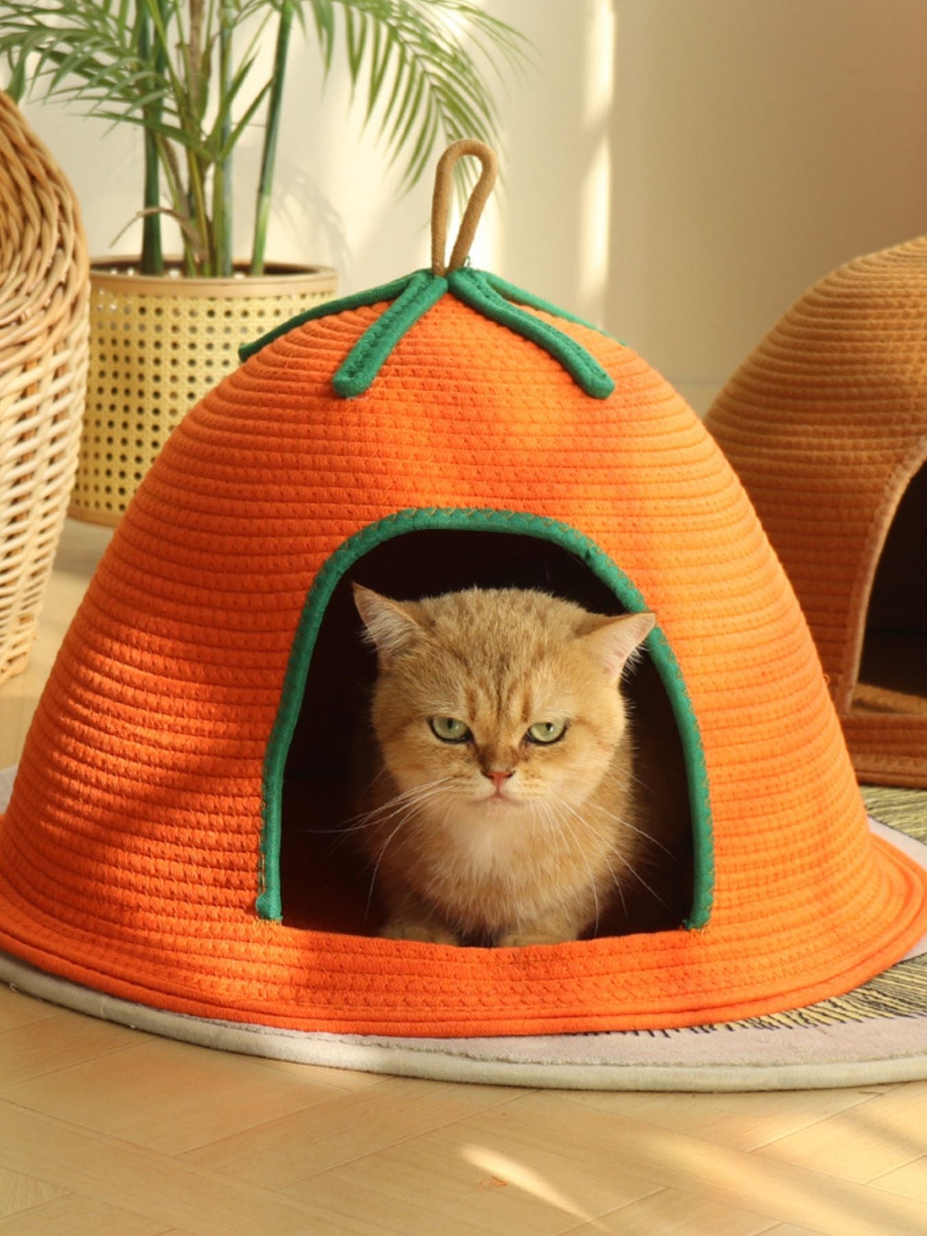 Cozy Rope Woven Cat Cave Bed with Handle