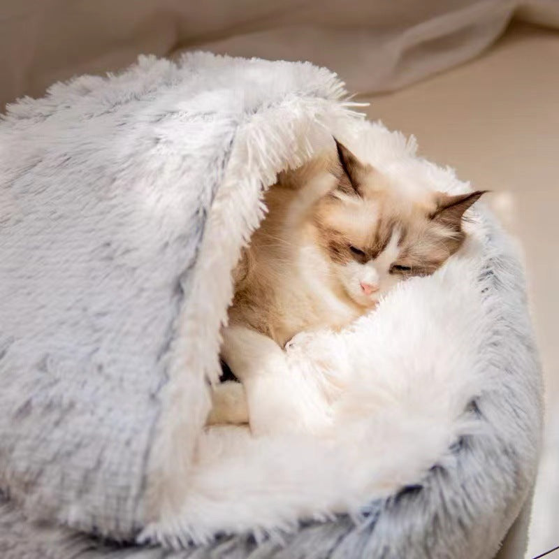 Semi-Enclosed Long Plush Pet Bed — 5 Colors, 4 Sizes