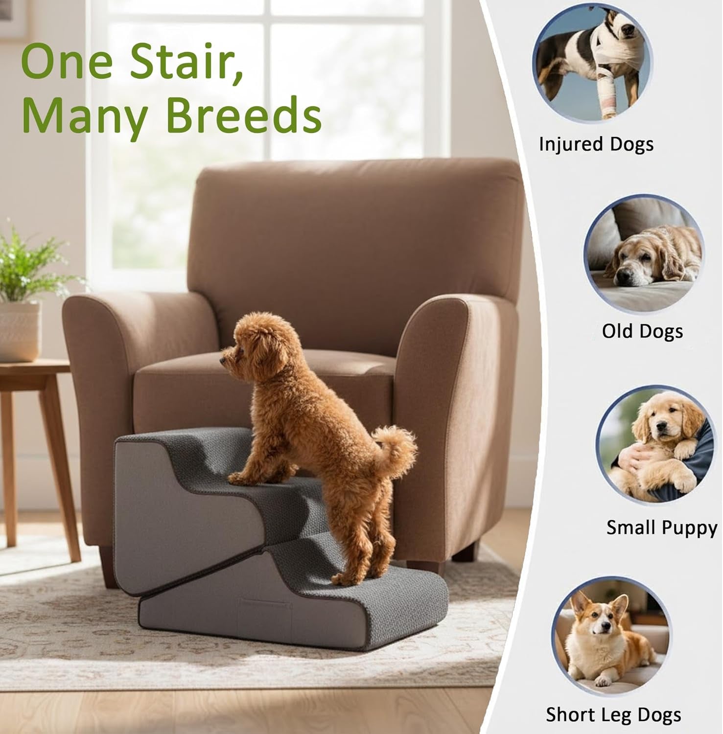 Dog Ramp for Bed Foldable 2 in 1 Stairs Foam Non Slip Pet Steps