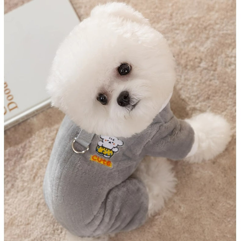 Autumn And Winter Warm Cartoon Dog Four-legged Coat, Bear Towing Fleece Coat, Cat Small Dog Bichon Frise Pet Dog Clothes