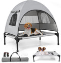 Elevated Outdoor Dog Bed with Canopy Cooling Pet Cot Camping Tent