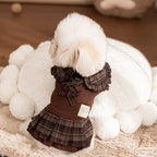 Autumn And Winter Dog Skirts With Check Patterns For Warmth, Cat Teddy Bichon Frise, High-end Custom Pet Clothing For Small And Medium-sized Dogs