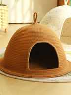 Cozy Rope Woven Cat Cave Bed with Handle