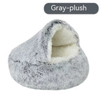 Semi-Enclosed Long Plush Pet Bed — 5 Colors, 4 Sizes