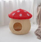Rattan-Style Washable Cat Bed Villa-Style Mushroom-Shaped Pet Nest Handwoven Breathable Dog Kennel