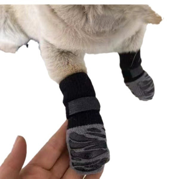 Dog & Cat Waterproof Sock Shoes 4-Pack — 2 Patterns, Sizes XS–XL