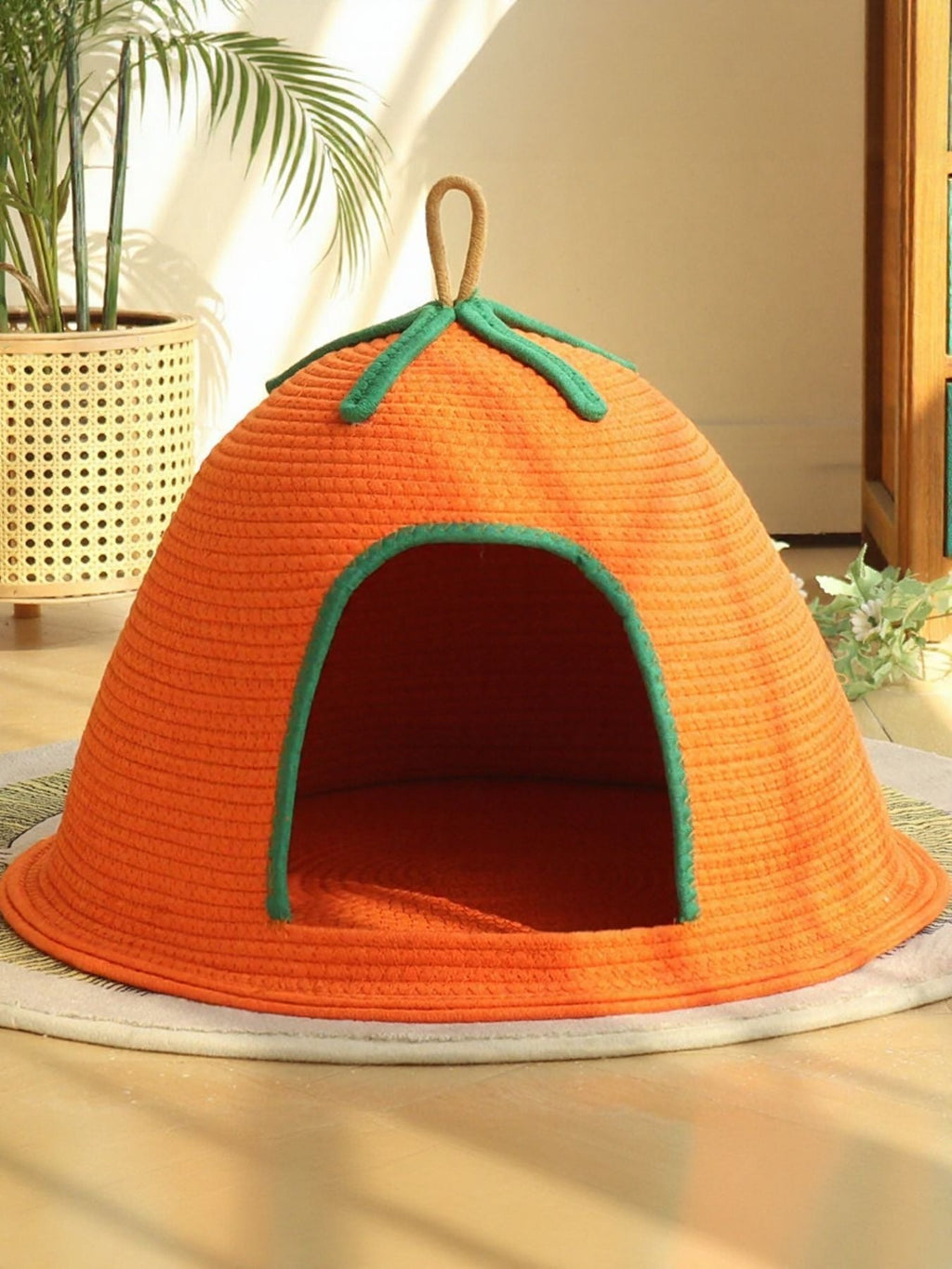 Cozy Rope Woven Cat Cave Bed with Handle