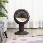 27 in Rattan Wicker Elevated Cat House Kitty Scratch House Pet Bed with Cushion