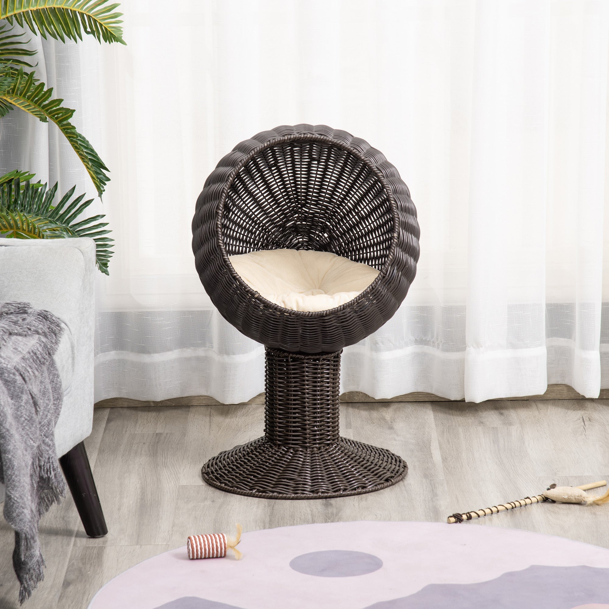 27 in Rattan Wicker Elevated Cat House Kitty Scratch House Pet Bed with Cushion
