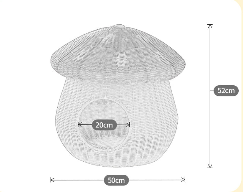 Rattan-Style Washable Cat Bed Villa-Style Mushroom-Shaped Pet Nest Handwoven Breathable Dog Kennel