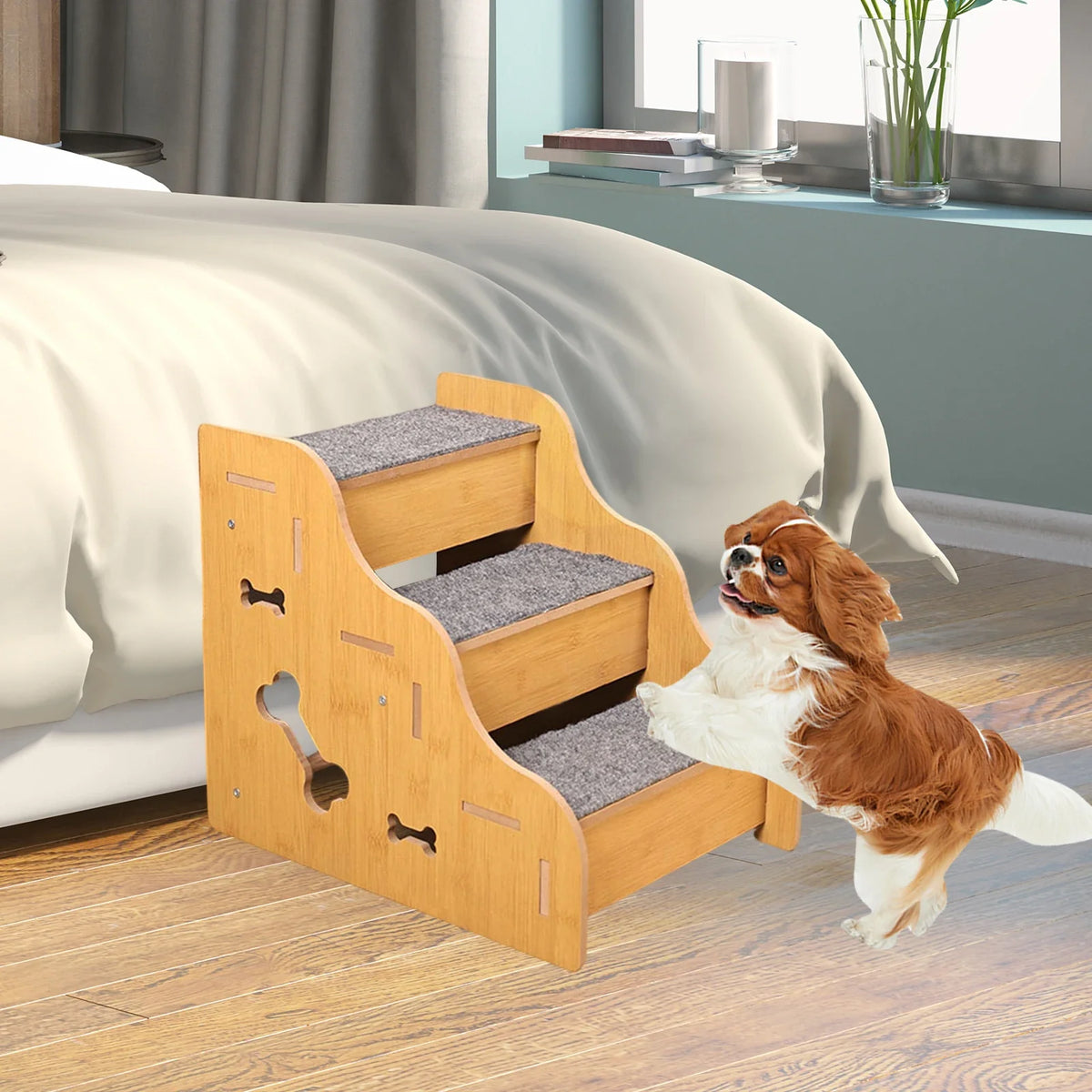 2/3/4 Step Wooden Pet Stairs Non Slip Dog Climbing Ladder for Small Dogs Cats Older Animals Climbing Ramp Pet Supplies