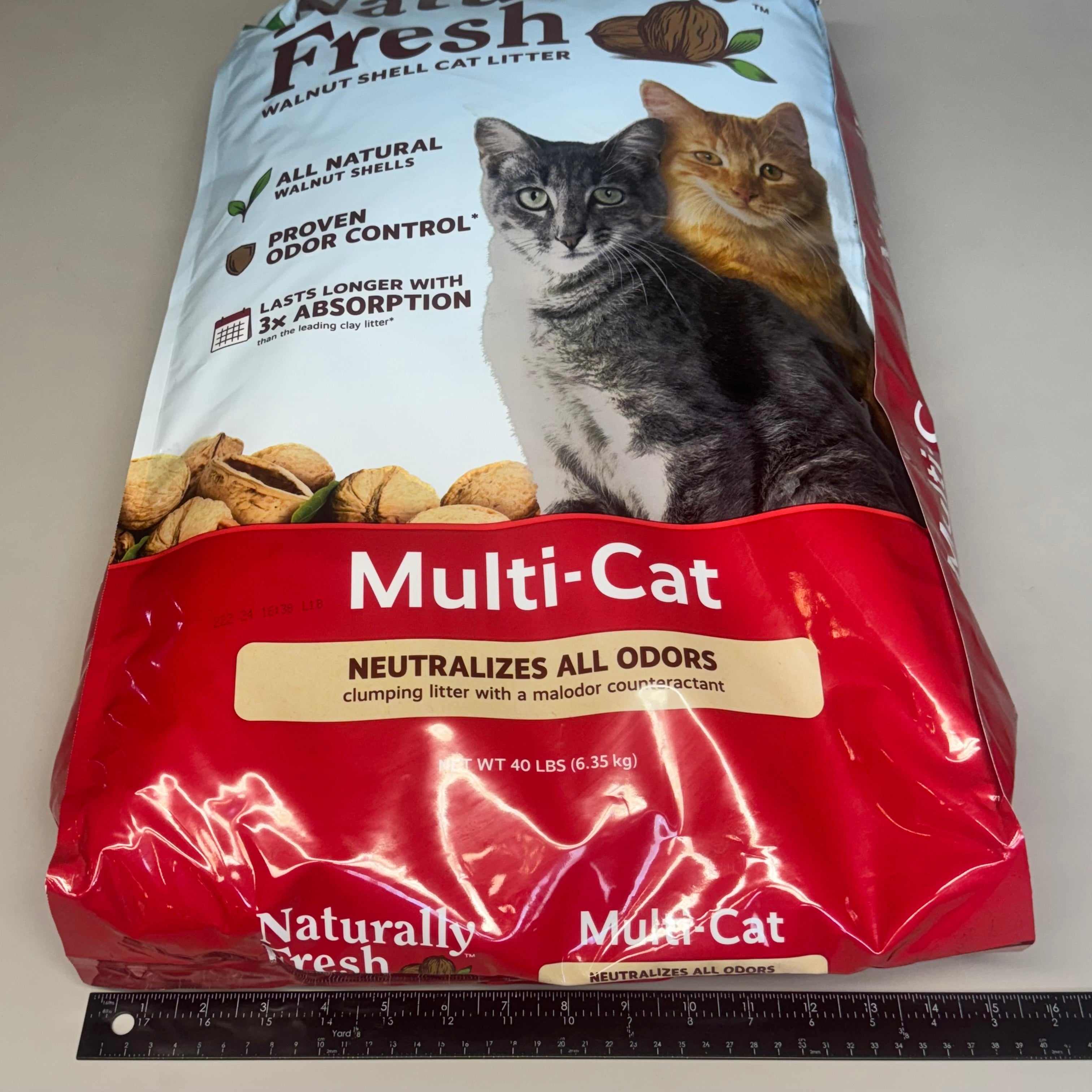 NATURALLY FRESH Walnut Shell Cat Litter Unscented 40Lbs , Red Bag