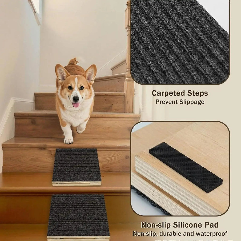Adjustable Wooden Pet Stairs Ramp for Small Dogs Cats Non-Slip Portable Climbing Ladder Bed Sofa Assistance Step Pet Supplies