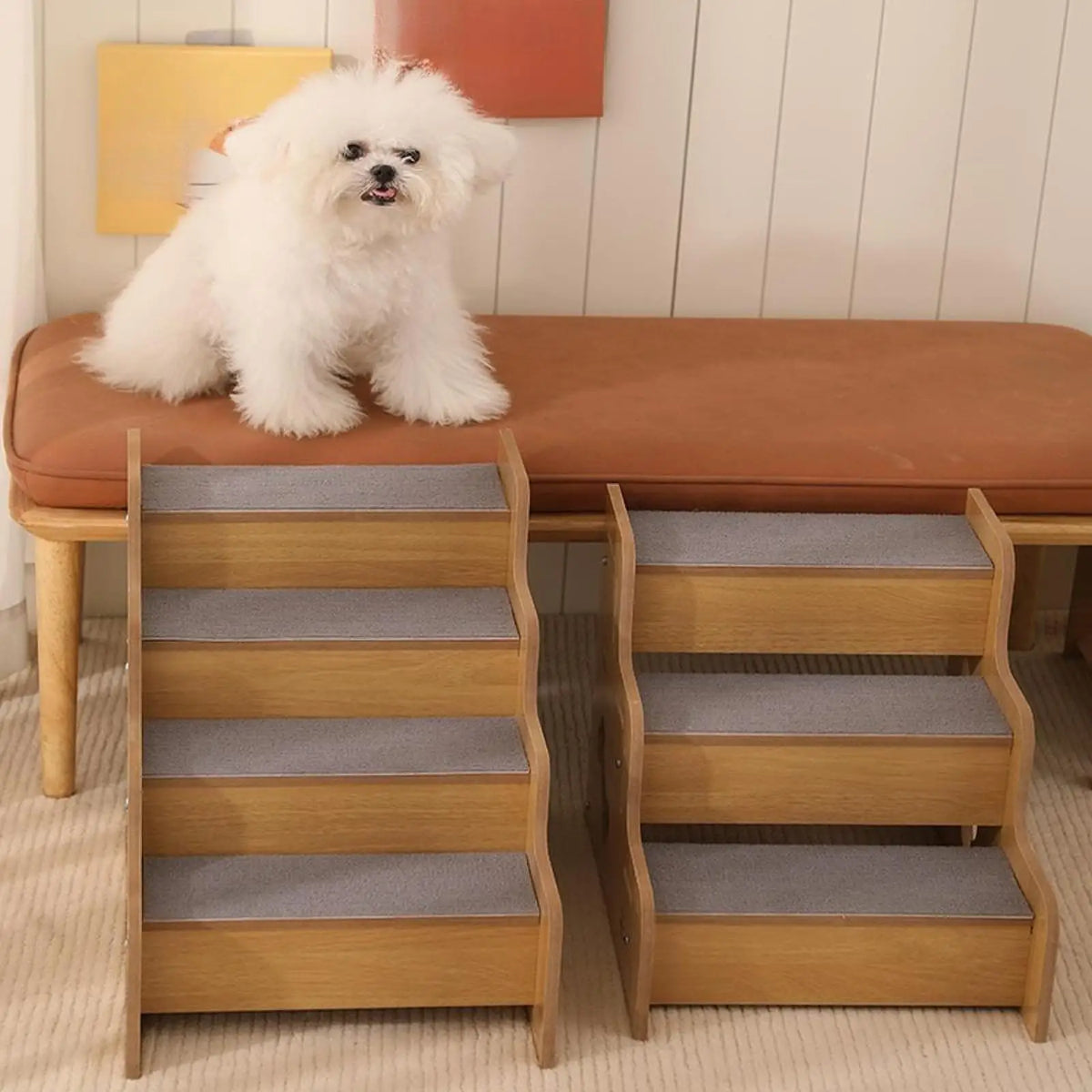 Pet Stairs Dog Stair For High Bed Portable Lightweight Wooden Pet Stair For Couch Bed Anti-Slip Slope Steps Sofa Beside The Bed