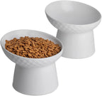 Ceramic Raised Tilted Cat Bowls Set of 2, Elevated Porcelain Feeder