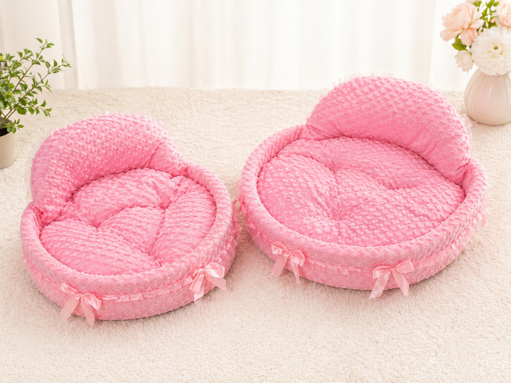 Luxury Pink Dog Bed Soft Plush Pet Bed with Cushion – Cute Princess Puppy Bed for Small Dogs & Cats