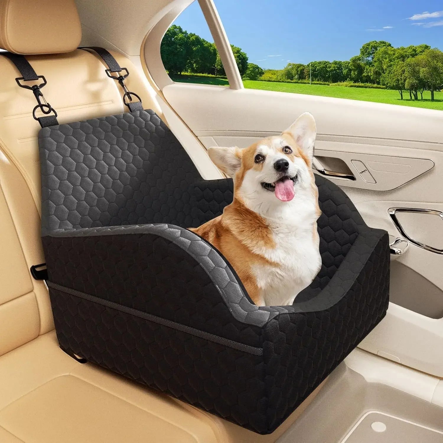 Elevated Dog Car Seat Booster Bed for Small Dogs & Cats – Travel Carrier Seat