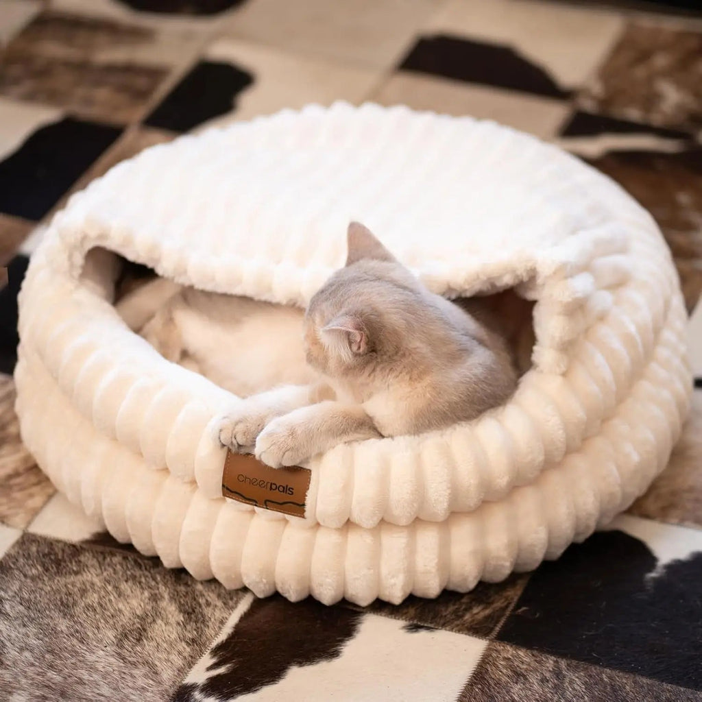 Fluffy Round Soft Cat Bed – Washable Plush Pet Bed for Cats & Small Dogs