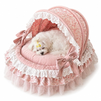 Luxury Princess Canopy Dog Bed Pink Lace Pet Nest with Removable Cushion