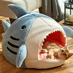 Cute Shark Cat Bed Cave (Up to 20.9 in) - Enclosed Portable Pet Tent Winter Warm